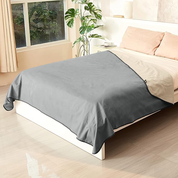 Catalonia Waterproof Blanket for Bed, Reversible Fleece Couch Sofa Furniture Protector, Leak Proof Dog Blankets, Grey