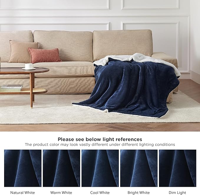 Bedsure GentleSoft Sherpa Fleece Twin Size Blanket for Couch, Non-Heated, Thick and Warm Throw for Women and Men, Soft Fuzzy Plush Twin Blanket for Winter, Navy, 60x80 Inches