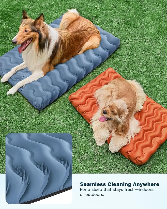 Orthopedic Dog Bed Outdoor Waterproof Dogs Crate Bed for Large Medium Small Dogs, Washable Cooling Dog Bed Mat with Removeable Cover & Memory Foam（30" x 20", Blue