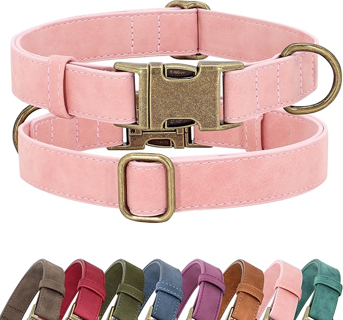 Didog Soft PU Leather Dog Collar, Stylish Quick Released Dog Collars for Large Dogs, Easy Clean Adjustable Pet Collar for Daily Walking, Pink, XL Fit 17-27" Neck
