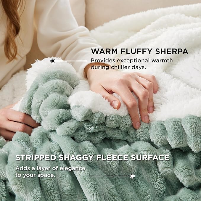 Bedsure Sherpa Blanket King Size for Bed - Super Soft, Cozy Fleece Thick Warm Blanket for Winter, GentleSoft Home Room Decor, Sage Green, 108x90 Inches