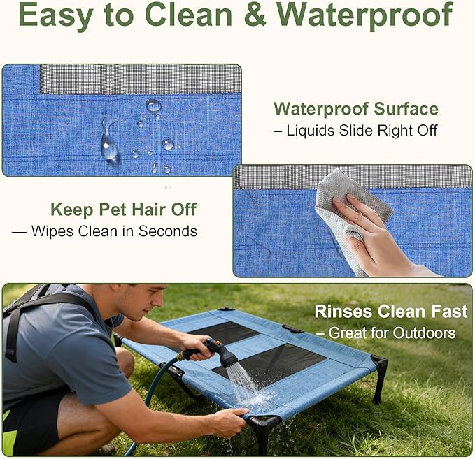 Dog Bed Medium Size Dog, Raised Pet Cot for Medium and Large Dogs, Cooling Breathable Mesh, Durable Sturdy Frame, Washable Cover, Portable and Easy to Assemble Indoor/Outdoor Pet Bed, Blue, M