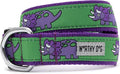 THE WORTHY DOG Collar for Small Dogs, Adjusts 9-15 inches, Durable Nylon Webbing, Quick Release Buckle, Triceratops Pattern, Green, Small