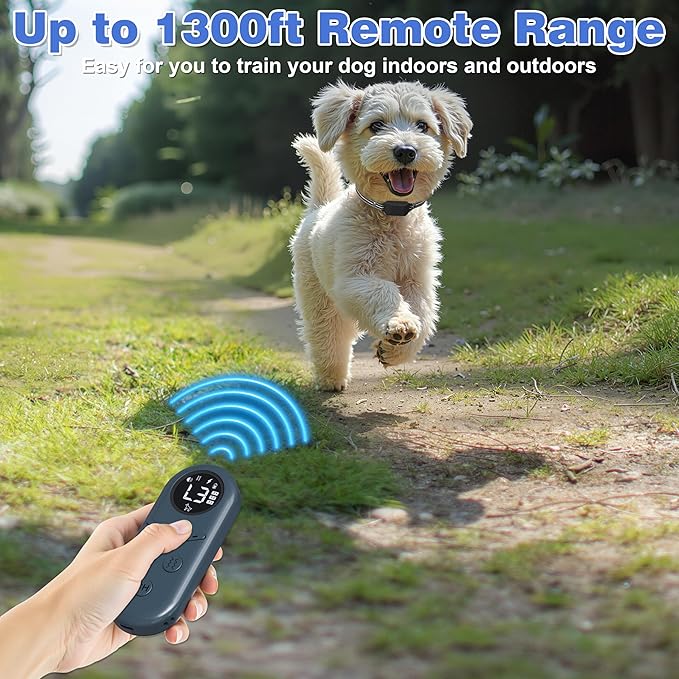 Ultra Small Shock Collar for Small Dogs, Dog Training Collar with Remote for Small & Medium Dogs 5-30lbs, Waterproof, Rechargeable, 1300ft Range, Collar with Beep, Vibration, Safe Shock
