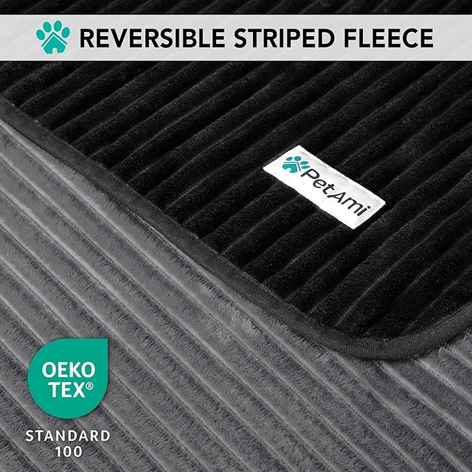 PetAmi Waterproof Dog Blanket, Leakproof Pet Blanket for Small Medium Large Dogs, Reversible Furniture Bed Sofa Couch Cover Protector, Plush Striped Pet Throw for Indoor Cat, 40x60 in, Black Grey