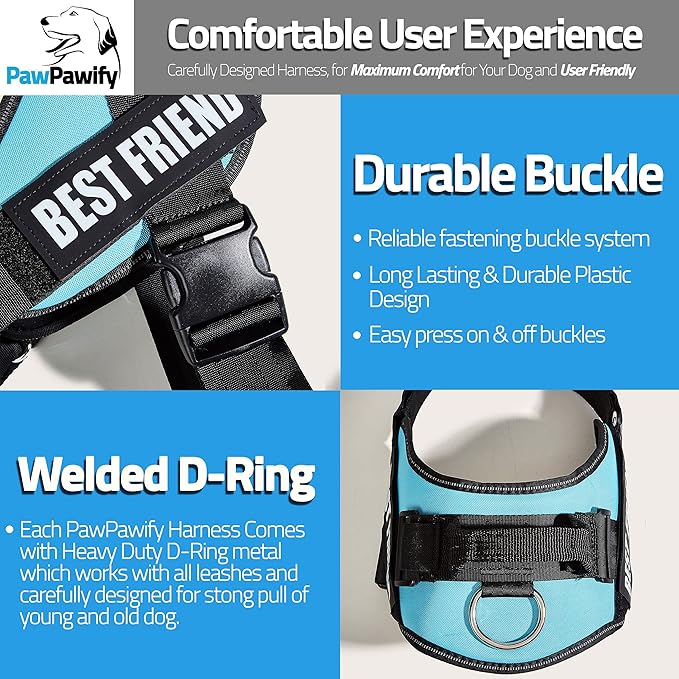 PawPawify Personalized No Pull Dog Harness with 2 Custom Name & Phone Patches, Reflective Breathable Pet Vest for Walking Training, Adjustable Heavy Duty Service Dog Vest for Small Medium Large Dogs