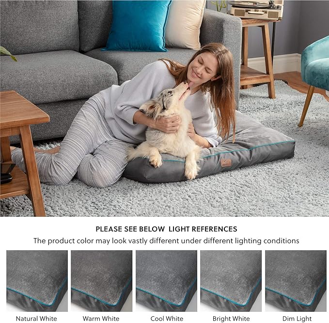 Bedsure XL Washable Dog Bed - 3 Inch Thicken Up to 100lbs Pet Mat Pillows with Removable Washable Cover, Grey