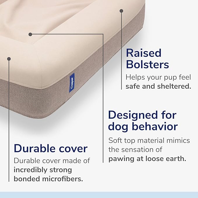 Casper Dog Bed, Plush Memory Foam, Large, Sand, 35.0"L x 45.0"W x 7.0"Th