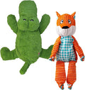 KONG XL 2 Pack - Soft Plush Dog Toy for Large Breeds - Durable, Cuddly & Squeaky - Perfect for Play & Comfort (Alligator/Fox)