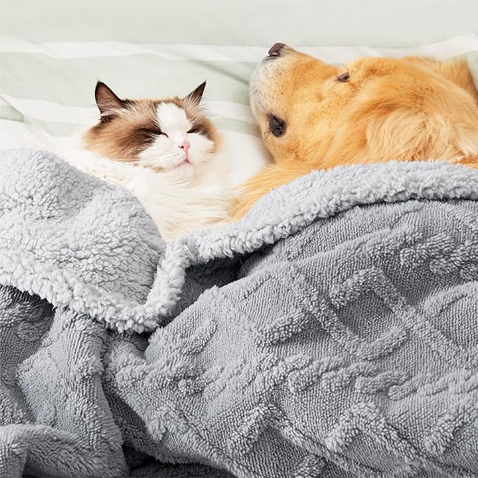 Bedsure Waterproof Dog Blankets for Bed - Pet Blanket for Bed Couch Protector Washable, Jacquard Coral Fleece Cat Throw Blanket, Soft Plush Reversible Furniture Protection, King, 86x108, Grey
