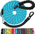 Long Dog Leash 30 FT: Heavy Duty Rope Leashes for Dogs Training with Swivel Lockable Hook Reflective Threads Bungee and Padded Handle - Dog Lead for Large Small Medium Dogs Outside Walking Hiking Blue
