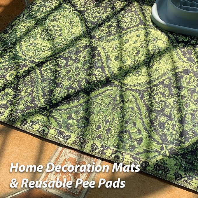 nunubaby Washable Pee Pads for Dogs, Stylish, Non-Slip and Leak-Proof Pee Pads. Reusable Potty Pads for Dogs for Crates and Floors.(Green/Multi, 36" x72" )