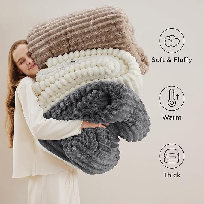Bedsure Sherpa Throw Blanket for Couch - Super Soft, Cozy Fleece Thick Warm Blanket for Winter, GentleSoft Plush & Fluffy Throw Gift for Women, Room Decor, Mocha Meringue, 50x60 Inches