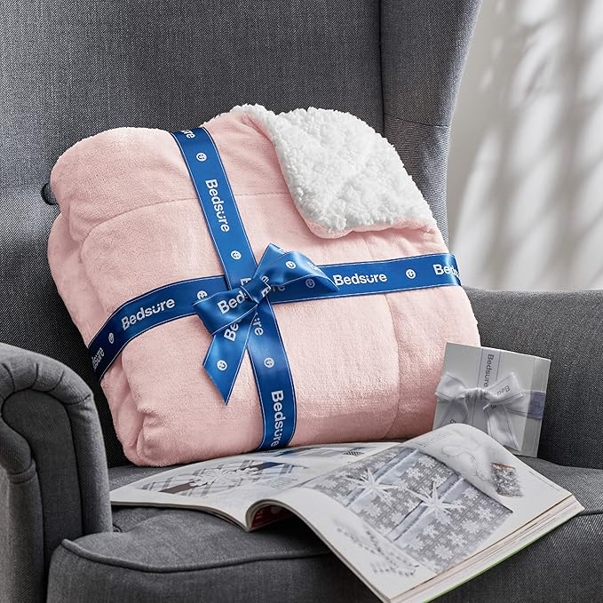 Bedsure GentleSoft Sherpa Fleece Blankets King Size for Bed, Non-Heated, Thick and Warm Throw for Women and Girls, Soft Fuzzy Plush King Blanket for Winter, Room Home Decor, Pink, 108x90 Inches