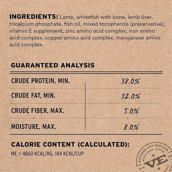 Vital Essentials Freeze Dried Dog Food, Raw Lamb & Whitefish Soft Nibs | Complete Meal or Mixer | 99% Lamb, Whitefish, Organs & Bone | High Protein, Low Carb, Grain Free, Dry Dog Food | 14 oz