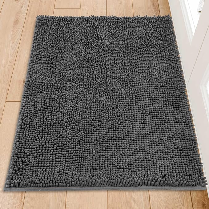 Chenille Absorbent Front Door Mat 48" x 36", Dog Door Mat for Muddy Paws, Trap Dirt Doormat, Mud Mat for Dogs, Washable Non Slip Outdoor Indoor Doormats for Entryway, Grey