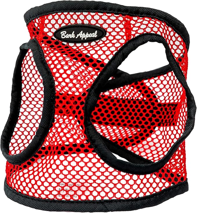 Bark Appeal Red Netted Step-in Dog Harness for Extra Small Sized Pets – Updated Sizing, Remeasuring is Essential – Soft Netted Mesh – Anti-Choke with Adjustable Strap & Heavy Duty Clip – XXS