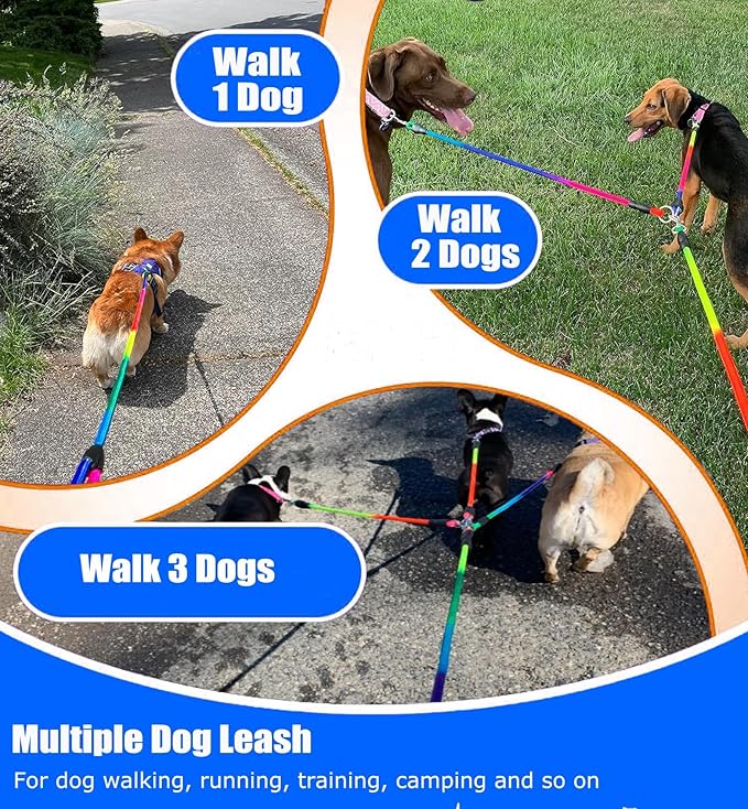 Heavy Duty 3 Dog Leash for Small Dogs No Tangle Detachable 360° Swivel Device with Padded Handle for Two/Three Pets