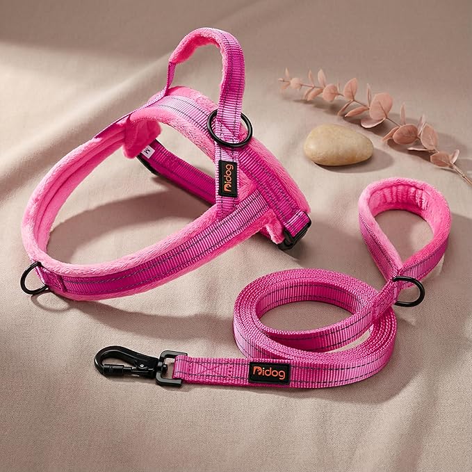 Didog Soft Flannel Padded Dog Vest Harness, No Pull/Quick Fit Reflective Dog Strap Harness, Easy for Training Walking (M:Chest 21-26", Hot Pink)