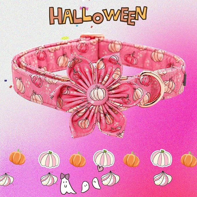 Elegant little tail Dog Collar with Flower, Halloween Pumpkin Girl Dog Flower, Adjustable Dog Collar Flowers Pet Gift Collars for Small Medium Large Dogs