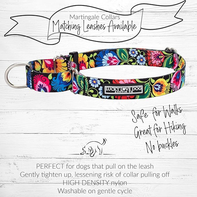 Lucky Love Dog Wide Martingale Dog Collar - No-Slip, Durable, & Soft Webbing 1.5 inch Martingale Collar for Dogs Male and Female Ideal for Training & Walking - Blackbird, X-Large