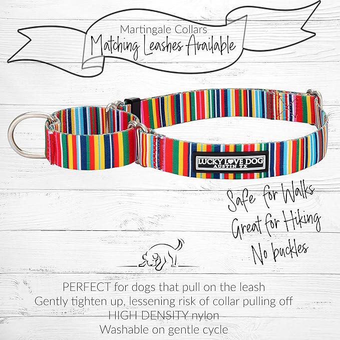 Lucky Love Dog Martingale Dog Collar - Adjustable, No-Slip, Durable, & Soft Webbing Collar for Male and Female Dogs Ideal for Training & Walking - Hippie, Medium