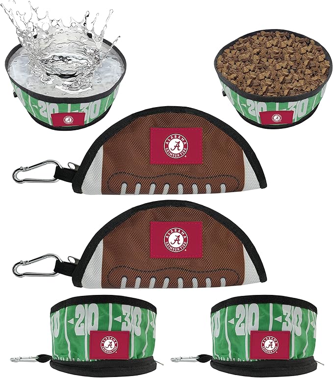 Pets First NCAA Alabama Crimson Tide Collapsible Dog Travel Bowl Set, 2 Pack Food & Water Bowls for Dogs, Best Portable & Lightweight Leak-Proof Dog Bowls for Travel