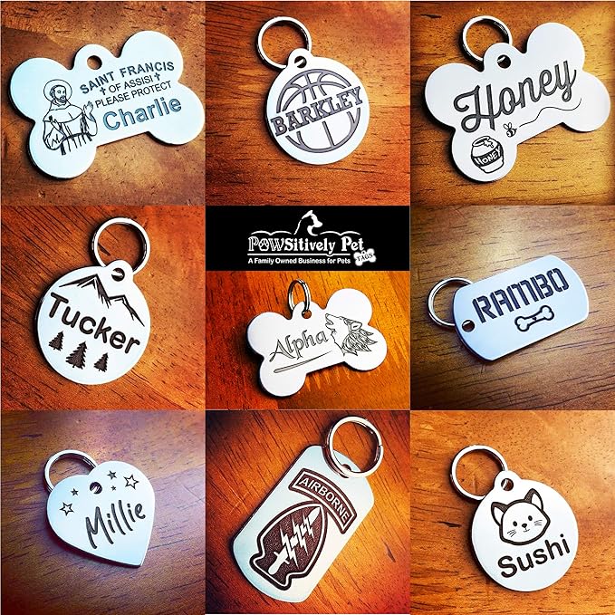 Stainless Steel Custom DEEP Engraved Pet ID Tags Personalized Front/Back Dog Tags for Dogs and Cats - Bone 1" x1-1/2 (2-Side Engraving)
