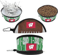 Pets First NCAA Wisconsin Badgers Collapsible Dog Travel Bowl, Food and Water Bowl for Dogs & Cats. Lightweight Leak-Proof Pet Bowl for Travel with Football Field & Pebble-Grain Design