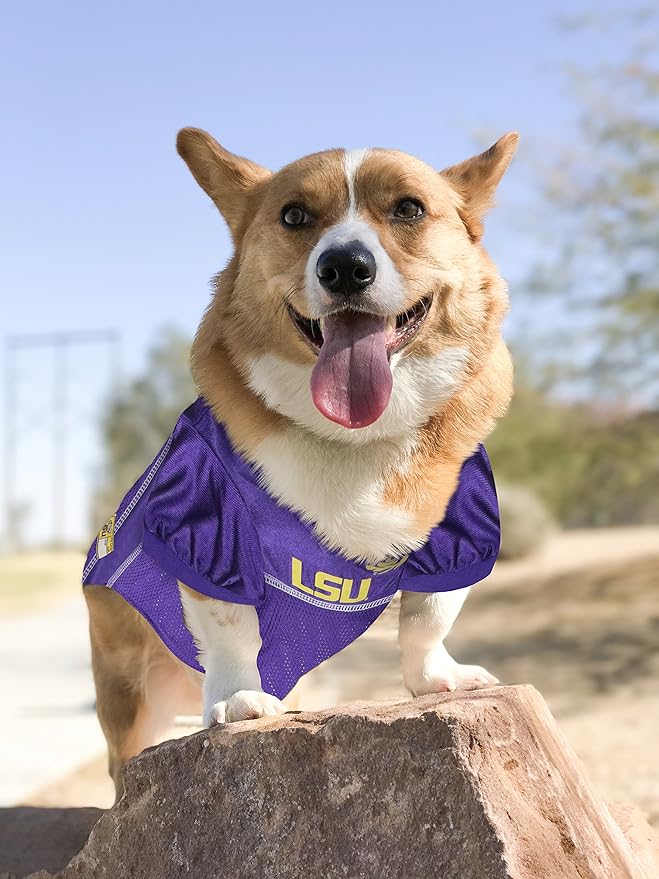 Pets First NCAA College LSU Tigers Mesh Jersey for DOGS & CATS, Large. Licensed Dog Jersey with your Favorite Football/Basketball College Team