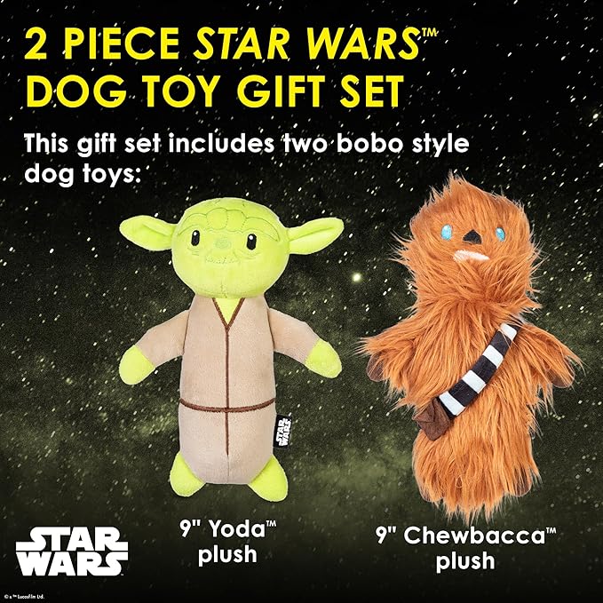 STAR WARS for Pets 2piece Multipack Dog Toys, YODA and Chewbacca Bobo Style Dog Toys Plush Toys Fabric Plush Dog Toy, Squeaky
