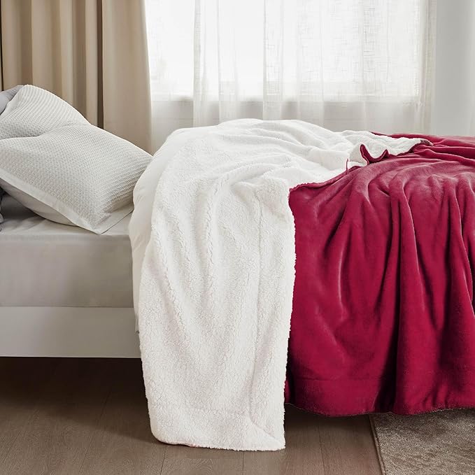 Bedsure GentleSoft Sherpa Fleece Blankets King Size for Bed, Non-Heated, Thick and Warm Throw for Girls and Women, Soft Fuzzy Plush King Blanket for Winter, Red, 108x90 Inches