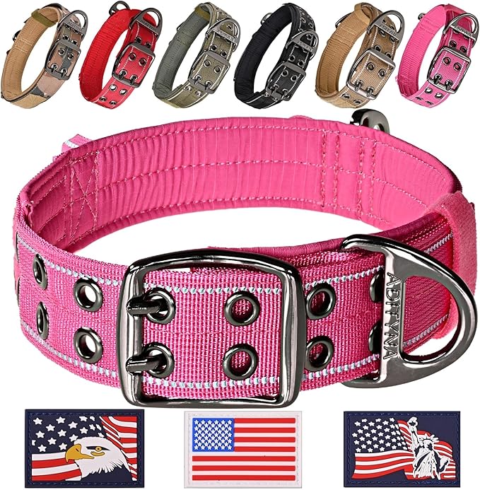 ADITYNA Heavy Duty Dog Collar for Extra-Large Girl Dogs - Reflective Pink Big Collar with Handle for Training, and Walking - Wide, Thick, Tactical, Soft Neoprene Padded