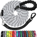 Long Dog Leash 15 FT: Heavy Duty Rope Leashes for Dogs Training with Swivel Lockable Hook Reflective Threads Bungee and Padded Handle - Dog Lead for Large Small Medium Dogs Outside Walking Hiking Grey