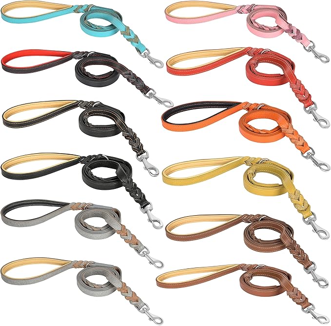 Riparo Leather Dog Leash 6ft with 2 Handles Padded Traffic Handle for Extra Control, Leather Dog Leashes for Large Breed Dogs Training Walking Heavy Duty Leashes for Dogs (Orange, L: 3/4" x6ft)