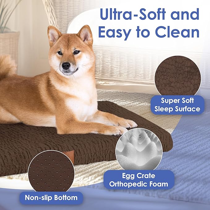 American Kennel Club Orthopedic Memory Foam Dog Crate Mat, Egg Crate Foam Cushion, Washable Cover, Non-Slip Base, Eases Joint Pain, Breathable, Durable, 36x23, Brown