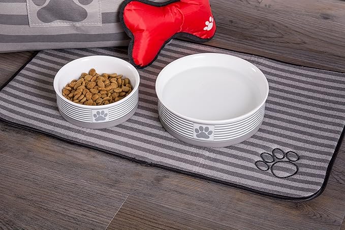 Bone Dry Paw & Patch Ceramic Pet Collection, Small Bowl, 4.25x2", Gray