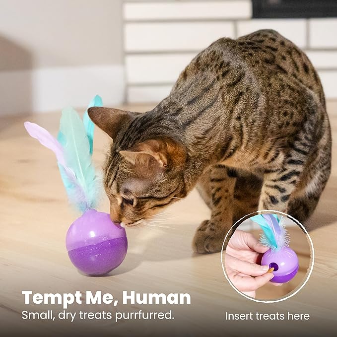 Catstages Feather Treat Stuffer Cat Toy – Interactive Cat Toy with Catnip for Treat Dispensing & Mental Stimulation, Purple