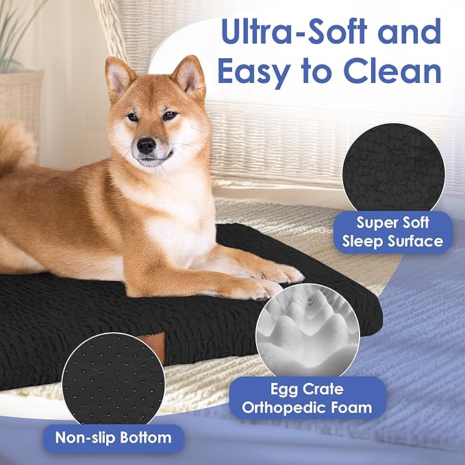 American Kennel Club Orthopedic Memory Foam Dog Crate Mat, Egg Crate Foam Cushion, Washable Cover, Non-Slip Base, Eases Joint Pain, Breathable, Durable, 36x23, Black