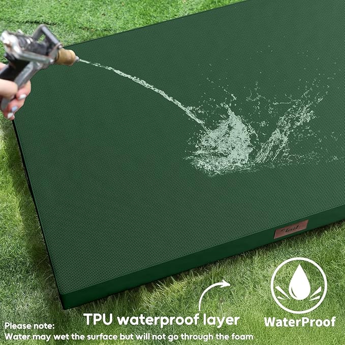 Outdoor Dog Bed for Medium Dogs, Waterproof Dog Crate Mat Orthopedic Egg Crate Foam Pet Bed with Washable Removable Oxford Cover, Dark Green