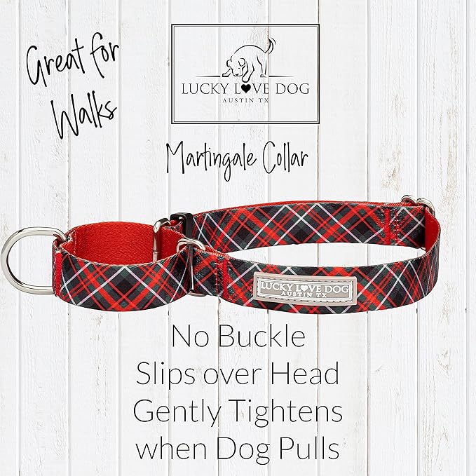 Lucky Love Dog Martingale Dog Collar - Adjustable, No-Slip, Durable, & Soft Webbing Collar for Male and Female Dogs Ideal for Training & Walking - Heywood, Large
