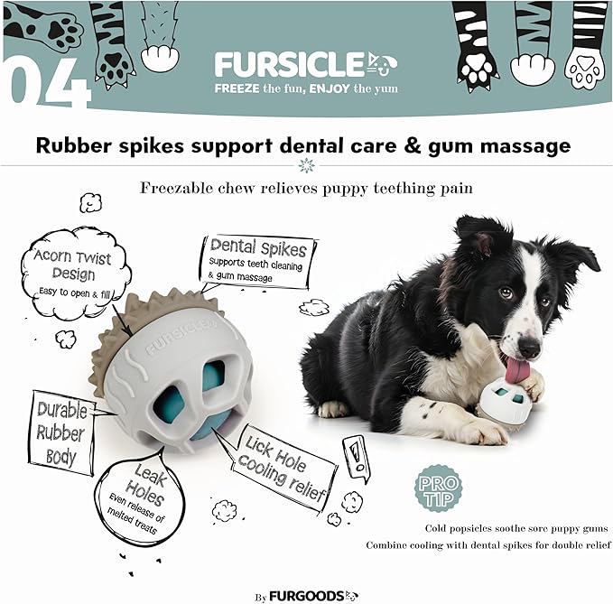 FurSicle Freezable Dog Treat Ball/ Frozen Feeder Enrichment Lick Toy | Interactive Treat Dispensing Puzzle/ Slow Feeder | Puppy Teething, Boredom/ Anxiety Relief | Gift for Small, Medium, Large Dogs