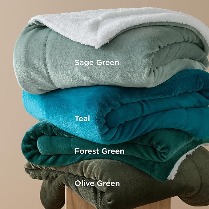 Bedsure GentleSoft Sherpa Fleece Blankets King Size for Bed, Non-Heated, Thick and Warm Throw for Women and Men, Soft Fuzzy Plush King Blanket for Winter, Forest Green, 108x90 Inches