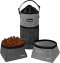 PetAmi Travel Dog Food Bag with 2 Collapsible Bowls Waterproof Dog Kibble Storage & Foldable Food Water Bowls for Dogs & Cats, Hiking & Camping (Stripe Black, Grey)
