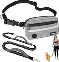 PetAmi Hands Free Dog Leash, Running Leash Belt Walking, Jogging, Waist Zipper Pouch with Poop Bag Dispenser, Dual Padded Handles, Reflective Durable Bungee Single, Heather Grey, 1 Leash