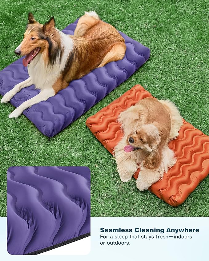 Orthopedic Dog Bed Outdoor Waterproof Dogs Crate Bed for Large Medium Small Dogs, Washable Cooling Dog Bed Mat with Removeable Cover & Memory Foam（30" x 20", Purple