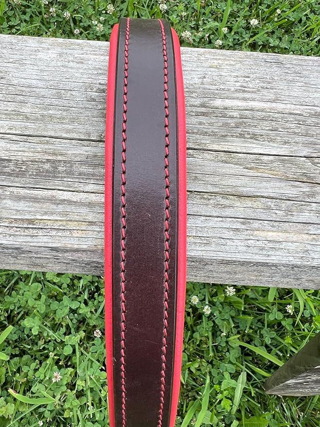 Leaders Leather Dog Collar with Customized Name Plate (Red/Brown Large (18"-22"))
