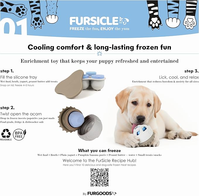 FurSicle Freezable Dog Treat Ball/ Frozen Feeder Enrichment Lick Toy | Interactive Treat Dispensing Puzzle/ Slow Feeder | Puppy Teething, Boredom/ Anxiety Relief | Gift for Small, Medium, Large Dogs