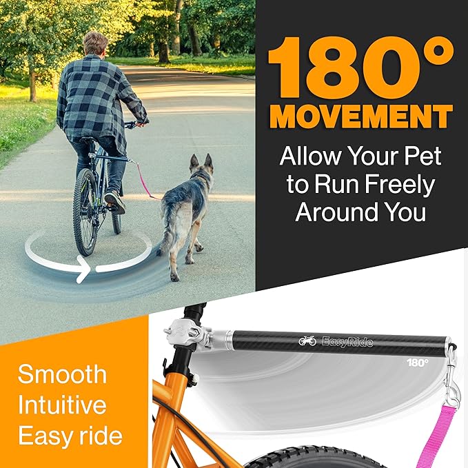 V2.0-180° Rotating Dog Bike Leash - with Shock Absorbers and Quick Attach Mechanism | Carbon Fiber | Detachable, Adjustable for The Smoothest Ride- Patent Pending (Magenta)