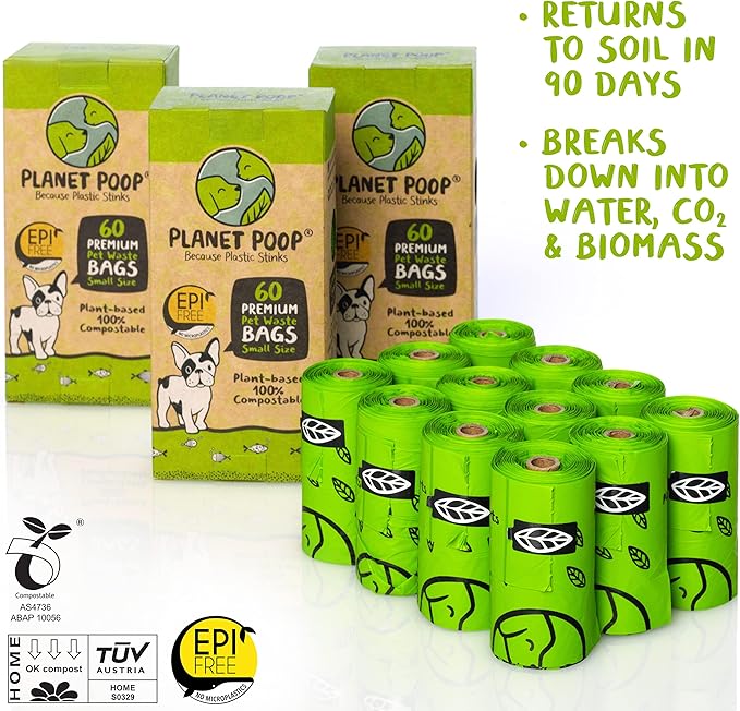 Planet Poop Biodegradable Dog Poop Bags, 180 Count, Plant-Based, Non-GMO, Leakproof, Compostable, No Microplastics - Supports Mission Pawsible in Bali